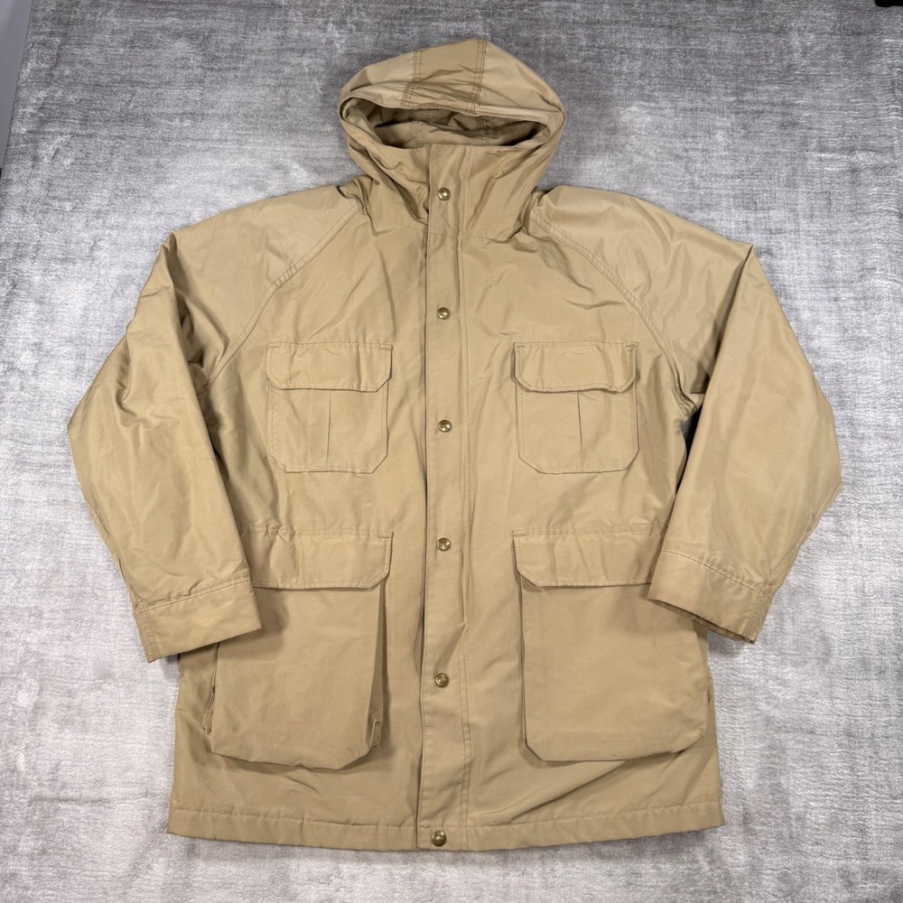 Woolrich Jacket Mens Large Tan Vtg Mountain Parka Hooded Field Jacket USA Made
